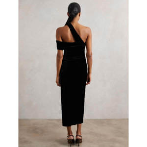 REISS Velvet One-Shoulder Midi Dress